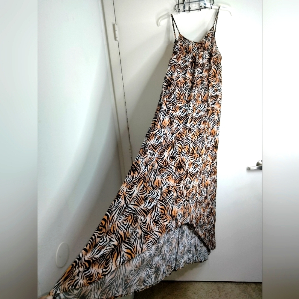 Pink Stitch (Size 6) Multicolor Animal Print Cutout Back Hi-Lo Hem Maxi Dress
